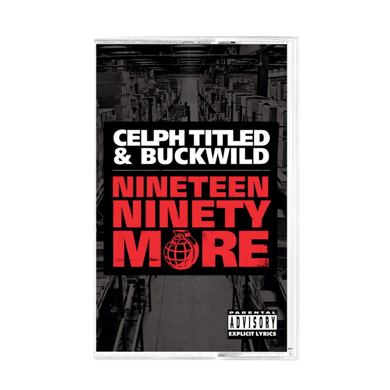 Album cover with text 'CELPH TITLED & BUCKWILD NINETEEN NINETY MORE' on a black and red background.