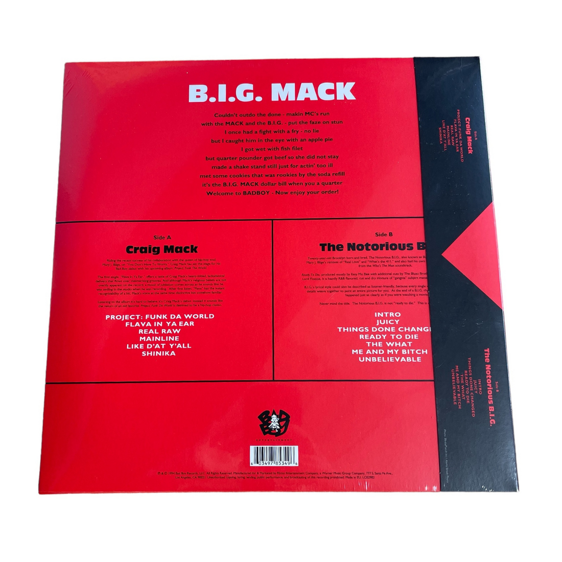 B.I.G. MACK BAD BOY SAMPLER LP＋カセット 未開封 The Notorious BIG & Craig Mack - B.I.G. Mack Sampler (LP+Cassette)