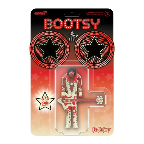 Toy figure in packaging with 'Bootsy' branding and star design.