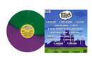 Vinyl record with green and purple colorway and matching cover displaying tracklist.