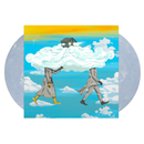 album cover for Vinyl record of De La Soul's Cabin in the Sky with artwork of two figures carrying a cloud with a house on top, set against a blue sky with clouds.