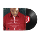 back of G-Mo Vinyl record with red cover featuring a person and black disc on a white background