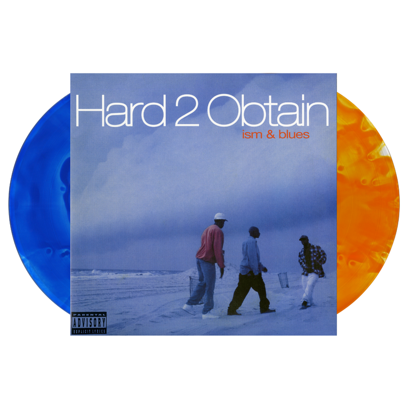 Vinyl record of Ism and Blues with 'Hard 2 Obtain' cover featuring three people walking on a beach.