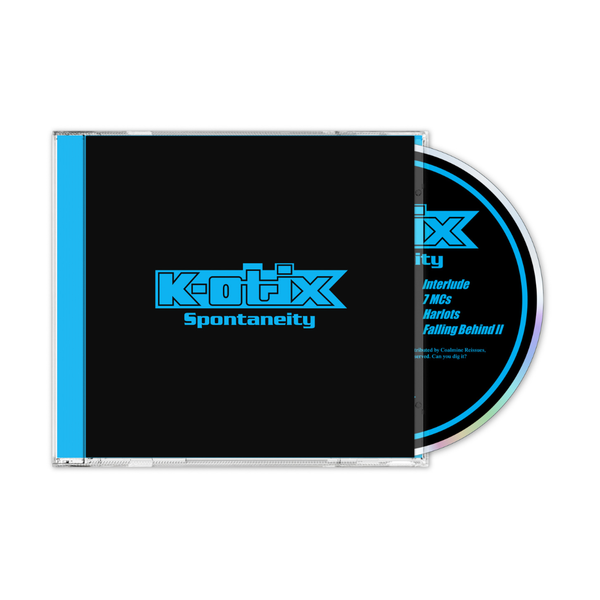 CD cover of K-Otix Spontaneity in blue letters on black background 