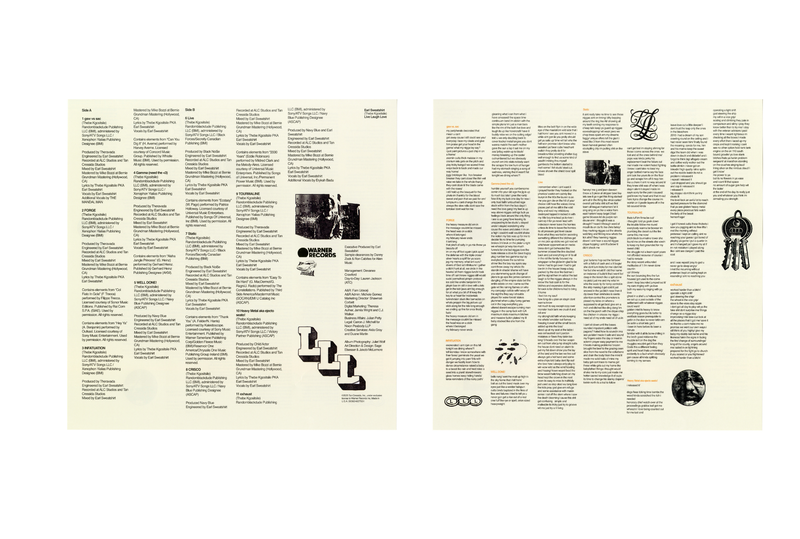 Live Laugh Love credits and lyrics inset with Two pages with text and small illustrations on a beige background