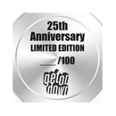 Metallic badge with '25th Anniversary Limited Edition /100' text and 'get on down' branding.