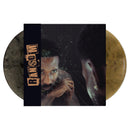 Ransom album vinyl record set with a black cover featuring a cracked mirror design and a portrait, flanked by two translucent marbled records in dark gray and gold.