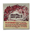 Album cover art for 'Original Raw Soul III' featuring red hand-drawn musical notes and abstract doodles on a textured tan background.