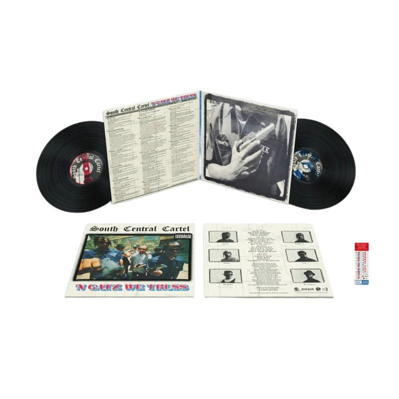 Vinyl record set with cover and liner notes on a white background