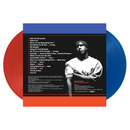 Back over of vinyl record with a blue and orange color scheme with tracklisting 