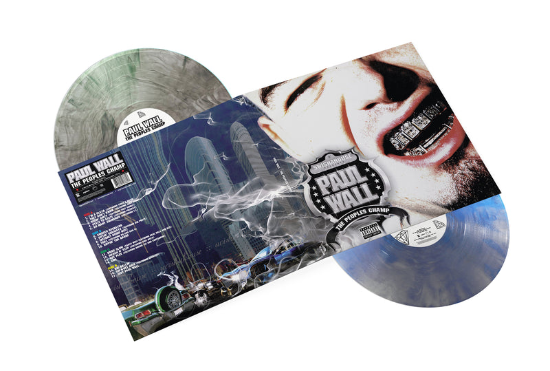 Paul Wall People's Champ gatefold Vinyl record  jacket with a colorful cover featuring Paul Wall's face and two colored records 