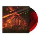 Vinyl record with a fiery temple design on the cover