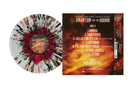 Vinyl record with a colorful splatter design and its cover on a white background