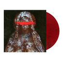 Cover of Slaine and Statik Selektahs album with a statue of a women with eyes covered with red paint and a red record on the side 