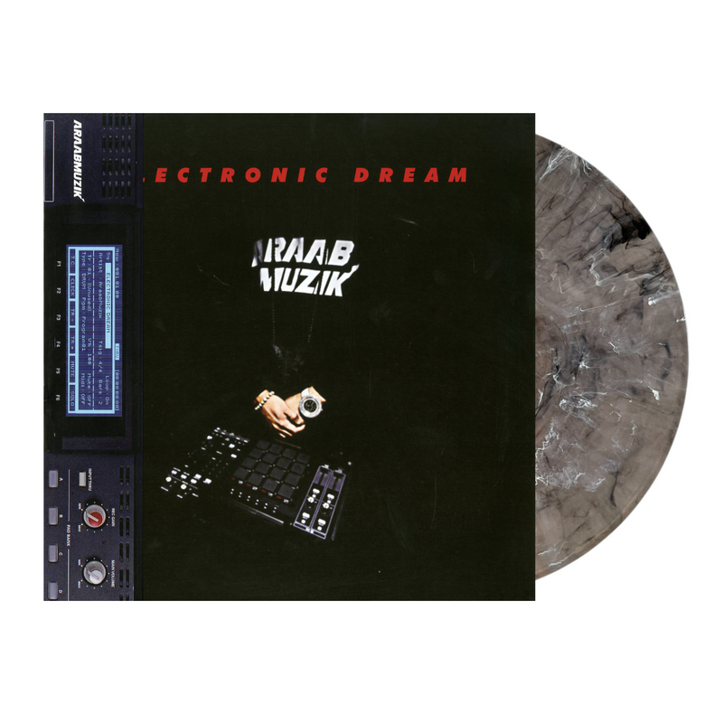 Cover of a Vinyl record with 'Araabmuzik' branding and electronic design elements on a black background.