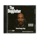 CD cover of 'Tha Doggfather' by Snoop Dogg with a black background and portrait of the artist.