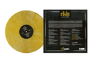gold vinyl record and its back cover with text on a white background