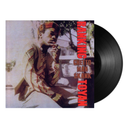 Vinyl record with a cover featuring a person and text on a white background