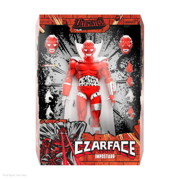 Czarface Impostarr Action figure packaging with red and white character design on a black and gray background