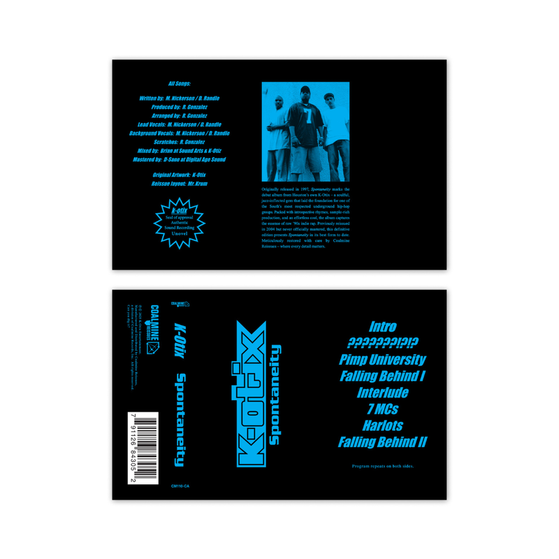 insert for K-Otix Cassette tape with tracklist and group photo with credits 