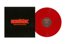 Front cover of K-otix Spontaneity iin red letters on a black background and a red record to the right 