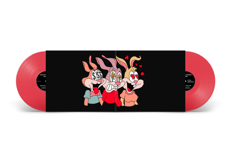 PARTYNEXTDOOR gatefold inside with a rabbit cartoon character design on a black background