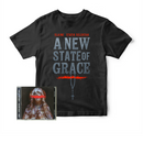 Black t-shirt with 'A New State of Grace' text and a CD with a cover featuring a statue