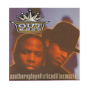 Album cover for Outkast's 'Southernplayalisticadillacmuzik' with two faces and a crown logo.